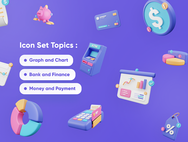 金融业的现代和创意3D图标集，财务 - ...