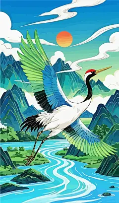 仙鹤丹顶鹤矢量图形插画元素