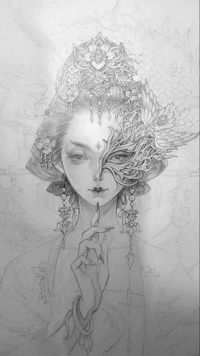 唯美古风半面妆插画有些容颜望一眼就终身思念有一美人兮见之不忘一日