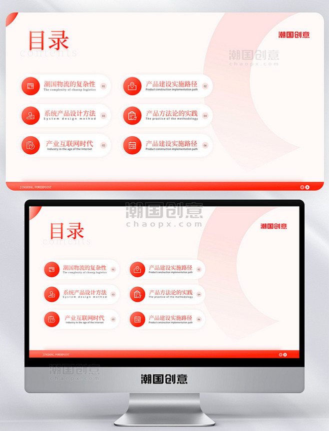 PPT红色模板单页工作汇报总结逻辑图表排...