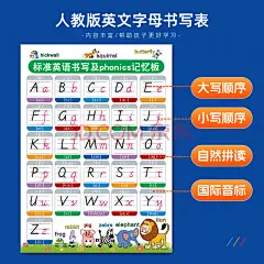 元族26个英文字母表大小手写音标自然拼读墙面班级装饰墙贴纸挂图海报 英语字母书写表 小号(40×60厘米)