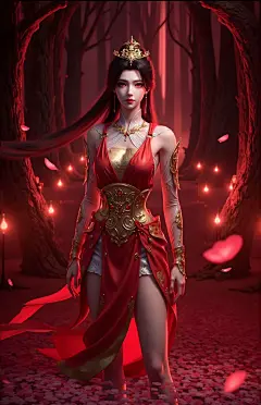 粗枝大叶的心灵：红衣仙女漫步森林，浪漫氛围弥漫#美图分享佳作# #美图壁纸共享# #女神图来袭#