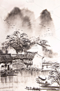 水乡,乌镇,苏州,美术工艺,河流,草图,绘画插图,建筑,建筑结构,远古的
