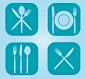方形餐具图标矢量素材，素材格式：AI，素材关键词：图标,刀叉,餐具,西餐