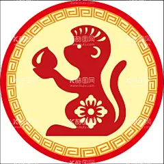 十二生肖猴子  - 源文件下载【酷图网】十二生肖,猴子,圆形,花纹,猴年,生肖猴,