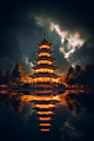 传统中式古风城市建筑夜景摄影图