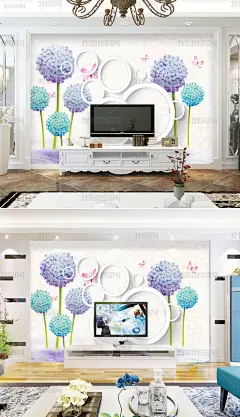 小清新蒲公英风景花卉背景墙3d壁画简约