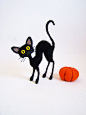 Funny black cat-Needle Felted toy,miniature cat-small toy-Halloween decoration-gift: 