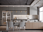 Apartment-FP01 : Apartment FP01, is a project that shows the design of a kitchen, living room, and entree way specifically curated to into a contemporary style with a mixture of some industrial touches, including the statement brick wall and concrete ceil