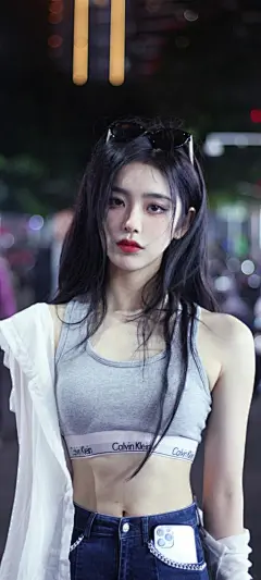 靓丽美女夜拍 长发 眼镜 全屏手机壁纸