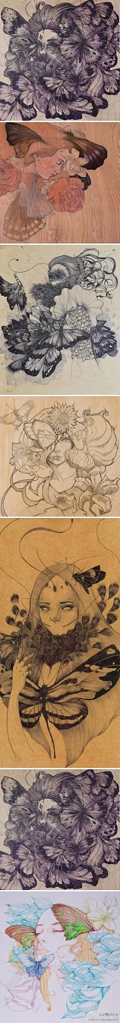 #求是爱插画#窒息的蝴蝶，来自Evens Joseph的木板插画，他的灵感来源于海地人背景影响, 特别是民间传说的故事。_百度图片