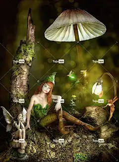 女孩 自然 精灵 花卉背景 仙女 翅膀 花壁纸 蘑菇 童话