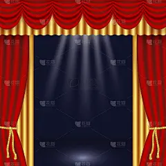 矢量现实的红色窗帘框架与聚光灯。