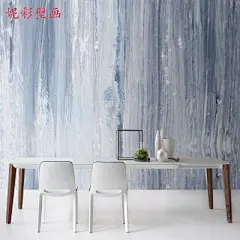 妮彩北欧手绘涂鸦竖纹墙布蓝色抽象油画壁纸客厅卧室背景墙纸壁画-淘宝网