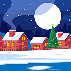 卡通圣诞节小镇社区房屋房子街道平安夜圣诞树雪景插画ai设计素材-淘宝网