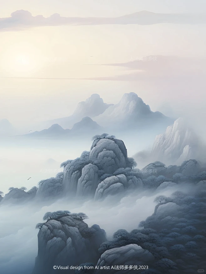 东方美学-山间云雾|新中式国风山水风景插画-花瓣网