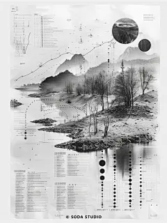 黑白风格景观展板 - 小红书