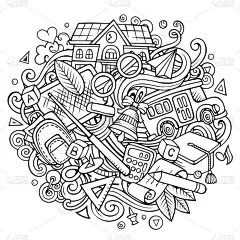 乱画,重返校园,绘画插图,卡通,可爱的,贺卡,铅笔,技术,铃,草图