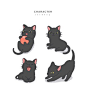 黑色小猫玩球动作可爱表情宠物插画