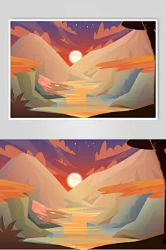 彩色月光高端创意大气手绘风景插画
