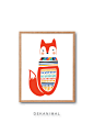Fox illustration, art print, Animal Illustration, Children Room decor, Kids room Art, Nursery room Art, home decor, Wall art