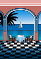 Illustration of the bar at Belmond's Reid's Palace in Madeira Island, Portugal