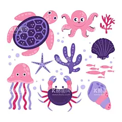 海洋生物  - 源文件下载【酷图网】海洋生物,海底世界,海洋动物,鱼类,海底动物,卡通,插图