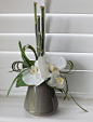 white Orchids and Bamboo in Grey Vase | RTfact | Artificial Silk Flowers: 