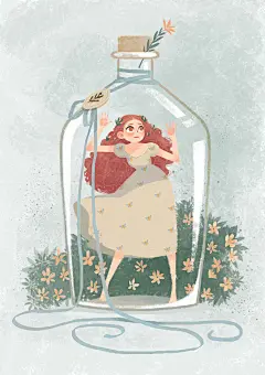 瓶子里的少女-Senny-森妮_森女,插画,漫画,手绘,少女_涂鸦王国插画