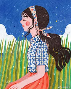 插画师Kathrin Honesta的插画，围绕着少女与梦幻感展开，作者的插画作品画面不仅美观，且作品本身传达的内容信息也非常的丰富内涵~ #插画分享# #爱与艺术# ​​​​