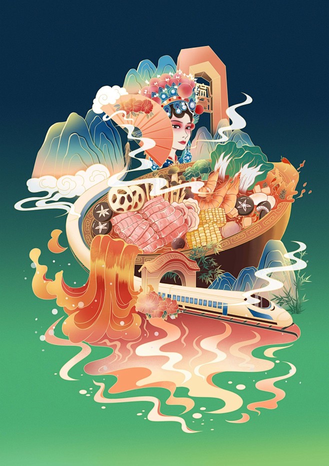 四川印象美食插画-古田路9号-品牌创意版权保护平台