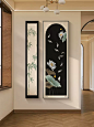 法式复古玄关装饰画绿色梅花中古风走廊过道壁画竹报平安两联挂画-淘宝网