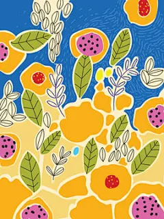 图源免费EPS |美学抽象自然花卉，手绘花卉颓废风矢量插画背景。用于艺术印刷、墙画、海报和封面的带有粗糙纹理和笔触的设计