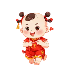 中国小孩、卡通、红色