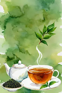 手绘文艺嫩绿香如兰桂茶叶插画