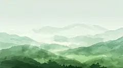 春天春季立春春分浅绿山水背景远景山峦朦胧云雾飘立春春天山野插画绿色背景图水墨画水彩