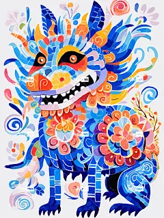 亚洲萌画龙，野兽派配色风格