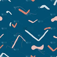 抽象艺术无缝的图案与有机和鸟类形状与土地色调在蓝色背景。适用于纺织品、包装纸、印刷、海报、墙纸
