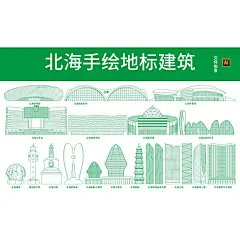 广西北海地标建筑城市剪影天际线景点手绘线稿ai设计素材