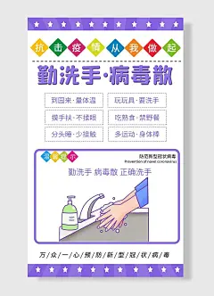 温馨提示防范新型冠状病毒勤洗手防疫抗疫海报