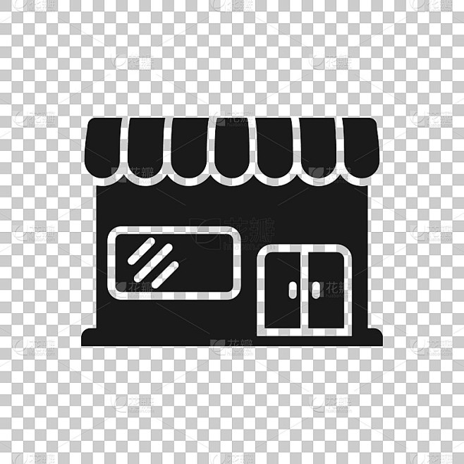 杂货店图标在透明的风格。Shop建筑矢量插图在孤立的背景。市场精品经营理念。