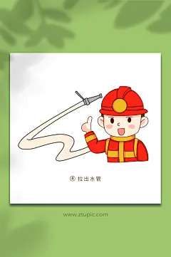 拉出水管卡通可爱消防栓使用方法元素插画