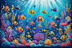 大海珊瑚礁鱼类插画图片