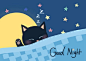 猫咪和你道晚安的温馨可爱的动物插画