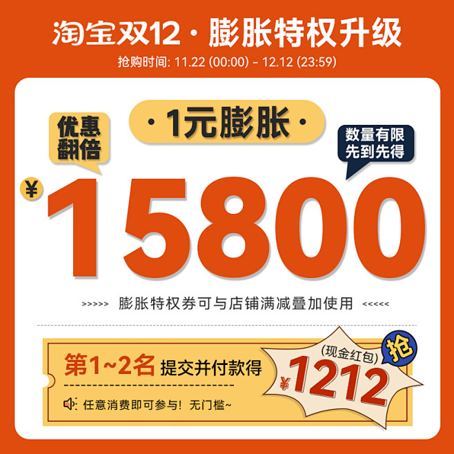 【双二特权定金】1元膨胀15800元优惠...