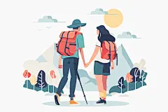扁平风旅游手绘山野插画