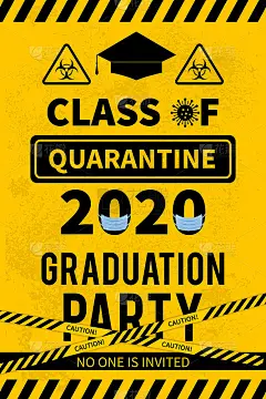 2020级检疫标志。社交距离毕业派对概念。冠状病毒COVID-19大流行。矢量模板印刷海报，横幅，传