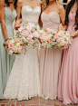 Glamorous vintage wedding including color mixed bridesmaid dresses. Via Inweddingdress.com #bridesmaid