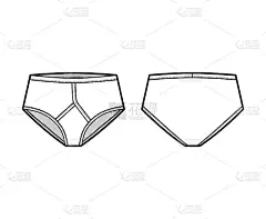 y型前襟短内衣裤技术时尚插画与弹性腰带，垂直飞。平的树干内裤