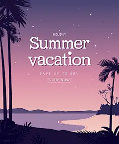 紫色天空 热带风光 手绘风景 风景插画插图设计AI ti344a8808